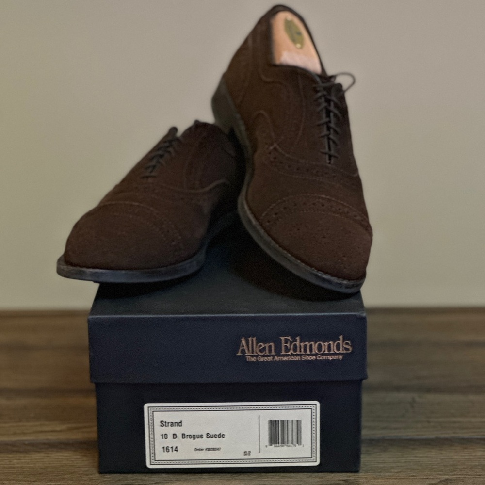 Allen Edmonds Strand Brown Suede Brogue Oxford Lace-Ups Sz 10